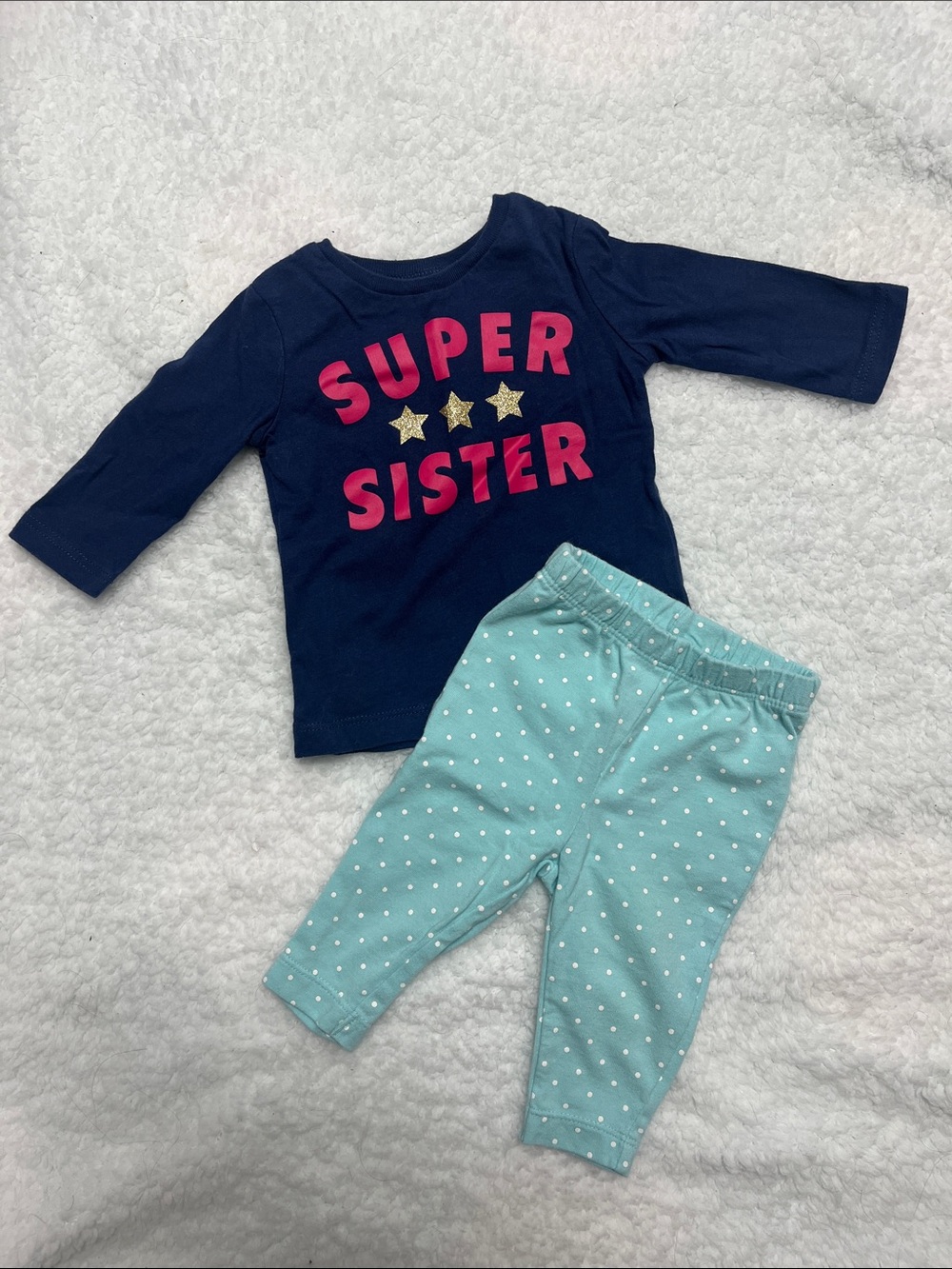 4/25$ Carter’s Super Sister Navy Top & Polka Dot Leggings Set